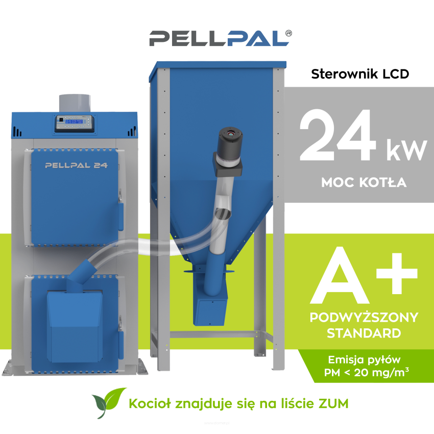 Kocioł na pellet PELLPAL o mocy 24 kW sterownik LCD kolorowy wyświetlacz - 5 Klasa EcoDesign