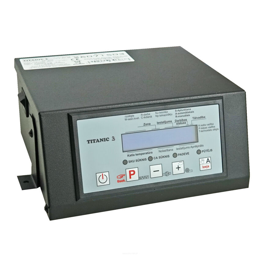 Temperature regulator, controller for boiler furnace with feeder TITANIC 1S silver Latvian menu version