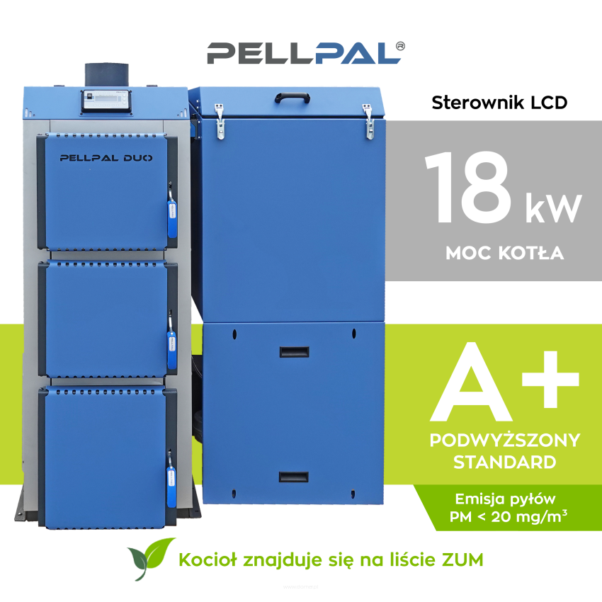 Kocioł na pellet PELLPAL DUO o mocy 18 kW sterownik dotykowy LCD - certyfikat 5 Klasa EcoDesign