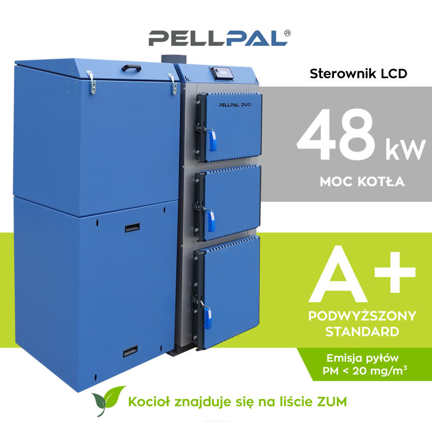 Kocioł na pellet PELLPAL DUO o mocy 48 kW sterownik dotykowy LCD - certyfikat 5 Klasa EcoDesign