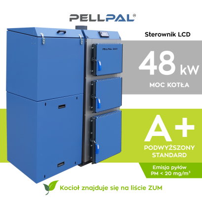 Kocioł na pellet PELLPAL DUO o mocy 48 kW sterownik dotykowy LCD - certyfikat 5 Klasa EcoDesign