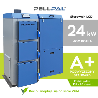 Kocioł na pellet PELLPAL DUO o mocy 24 kW sterownik dotykowy LCD - certyfikat 5 Klasa EcoDesign