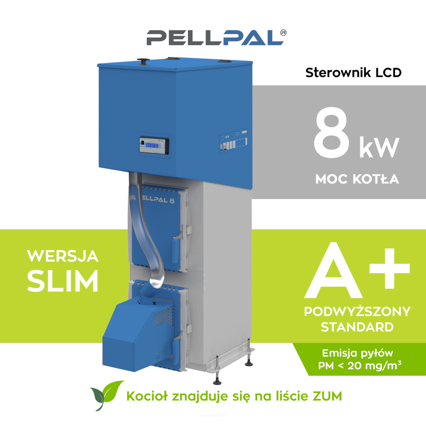 Kocioł na pellet PELLPAL o mocy 8 kW SLIM sterownik LCD kolorowy wyświetlacz - 5 Klasa EcoDesign