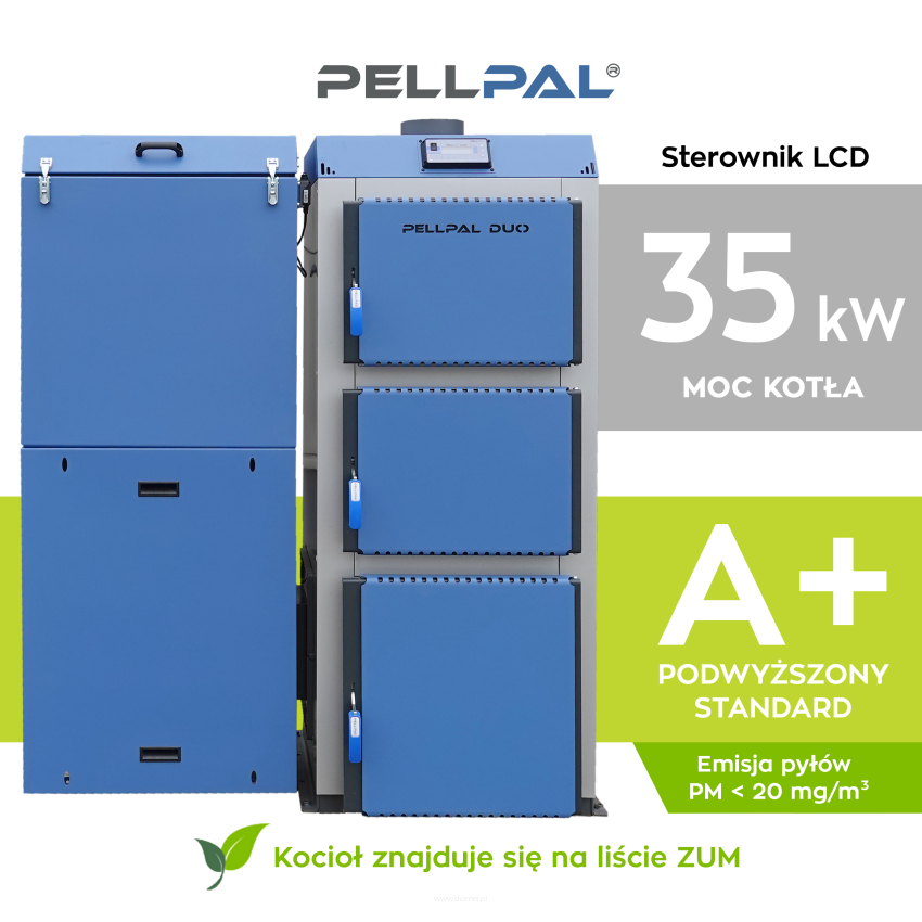 Kocioł na pellet PELLPAL DUO o mocy 35 kW sterownik dotykowy LCD - certyfikat 5 Klasa EcoDesign