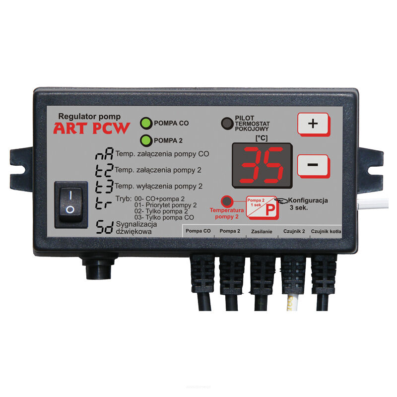 Controller for central heating and domestic hot water pump ART PCW regulator for 2 pumps of a boiler with fuel loading