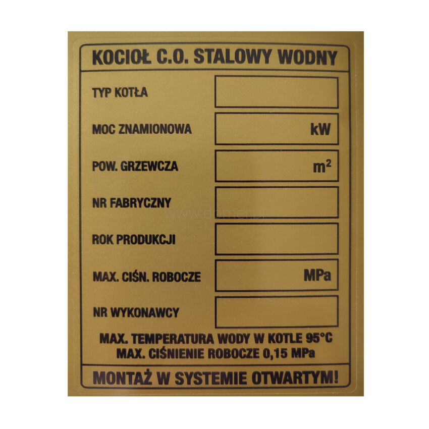 Nameplate sticker size 70 x 90 mm - gold