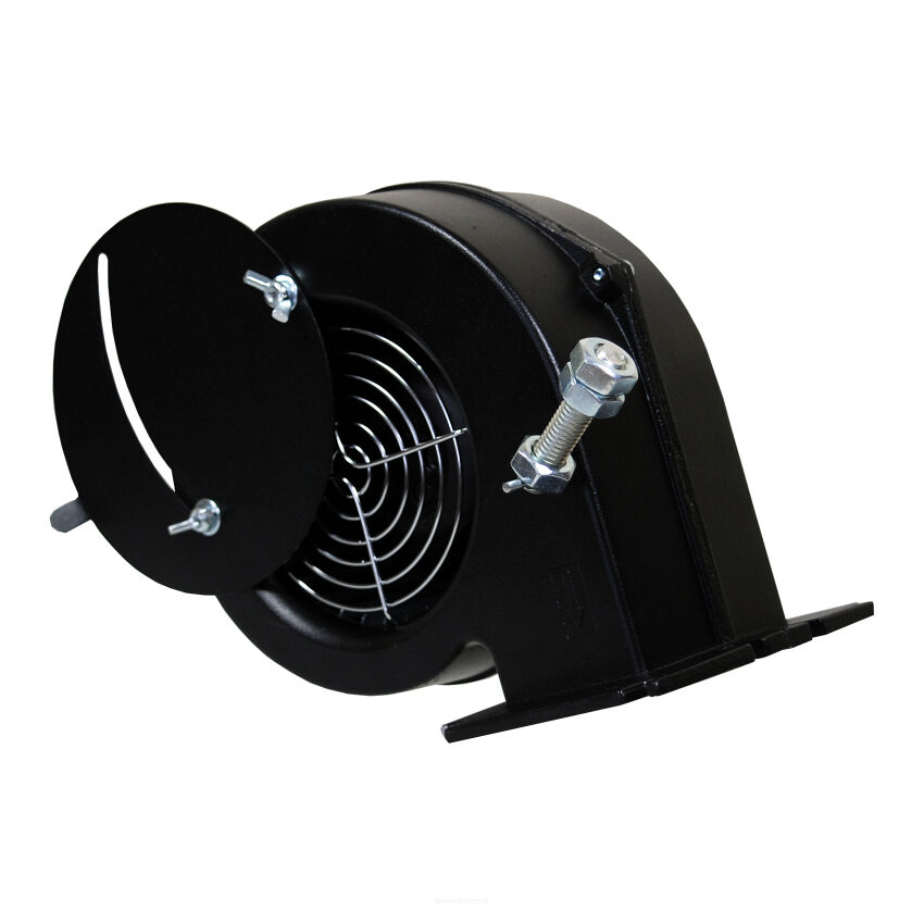 Dmuchawa do kotła, wentylator DM 120 czarna z przesłoną O klapka na wylocie przewód 2 m silnik EMC