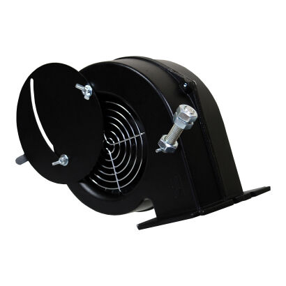 Dmuchawa do kotła, wentylator DM 120 czarna z przesłoną O klapka na wylocie przewód 2 m silnik EMC