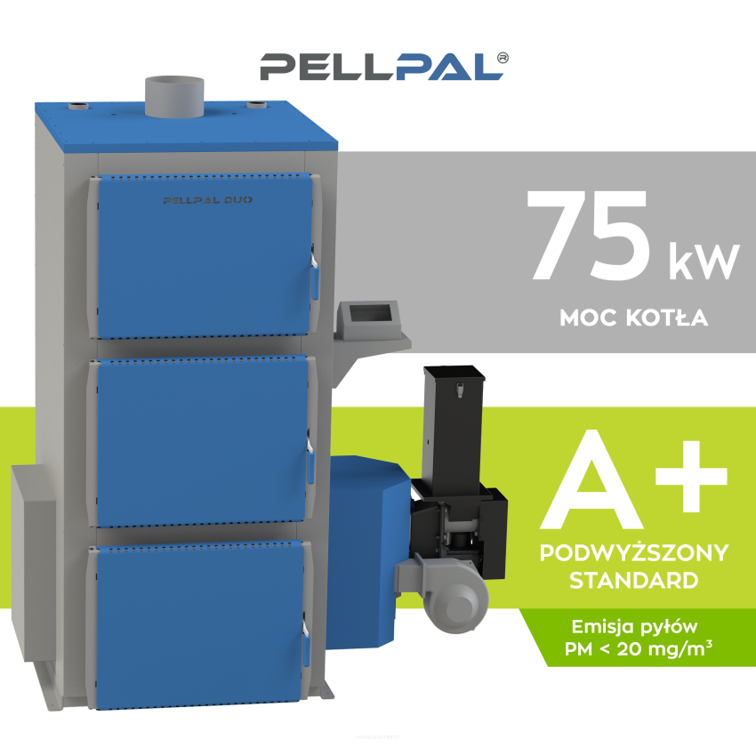 Kocioł na pellet PELLPAL DUO o mocy 75 kW - certyfikat 5 Klasa EcoDesign