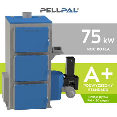 Kocioł na pellet PELLPAL DUO o mocy 75 kW - certyfikat 5 Klasa EcoDesign