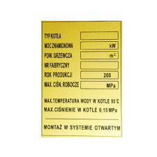Naklejka znamionowa kotła c.o. - srebrna - 2